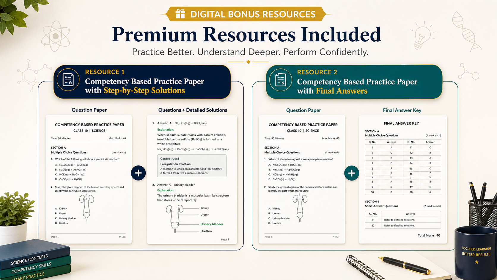 Digital bonus practice-paper resources included with the Science competency masterclass.